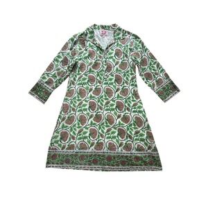 Victoria Dunn Shirt Dress Southern‎ Coastal Green Pink Block Print Floral XS